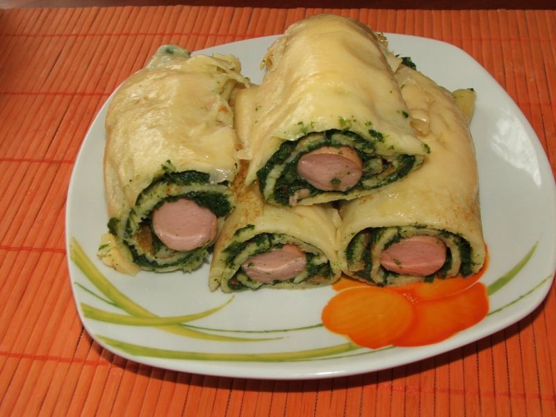 Clătite cu spanac și crenwurști - Cele mai gustoase clătite aperitiv pe care le-am încercat