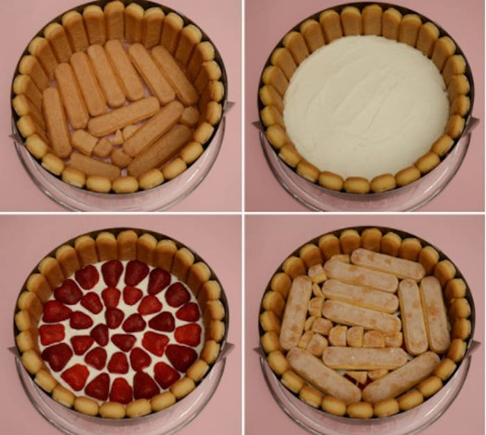 tort cu capsuni si piscoturi preparare