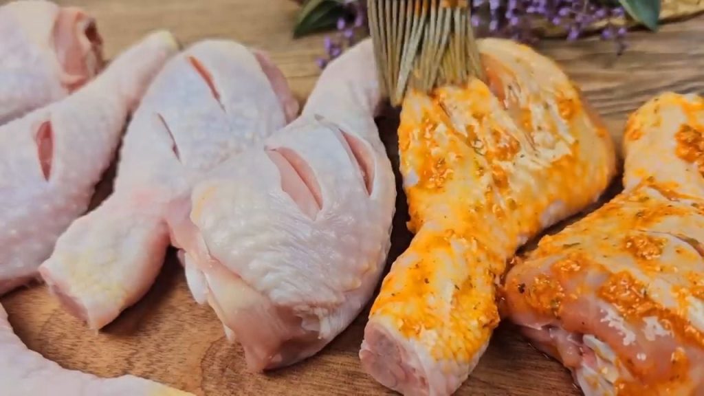 Copănele de pui cu usturoi și ghimbir pe pat de cartofi, servite cu salată proaspătă