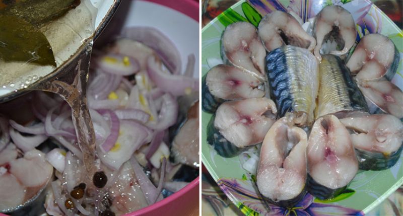 Macrou marinat într-o marinadă specială cu ceapă