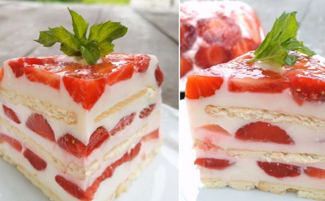 Prăjitura „Norișori de căpșuni” - Rețetă fără coacere