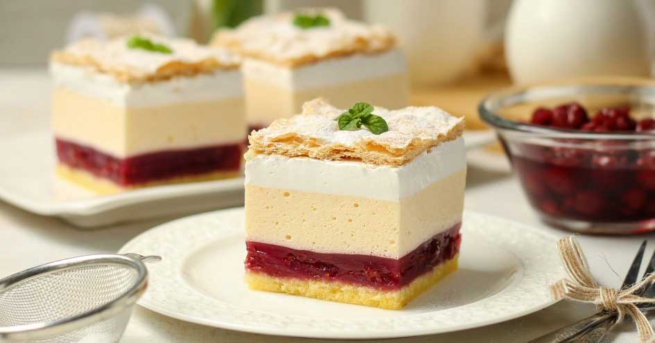 Prăjitură cu jeleu de fructe și cremă de vanilie - un desert răcoritor și gustos