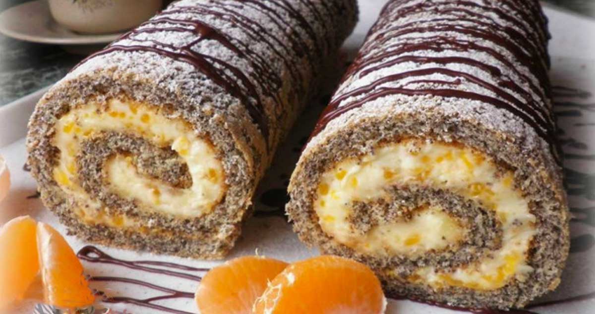 Ruladă pufoasă cu mac și cremă delicioasă de mandarine