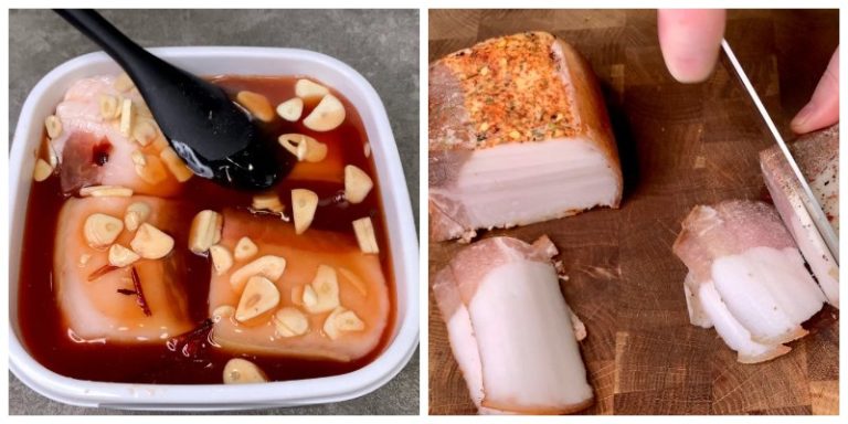 Slănină marinată în saramură și usturoi