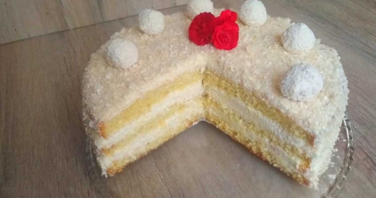 Tort cu Nucă de Cocos și Ciocolată Albă - Rafaello în Varianta Mare!