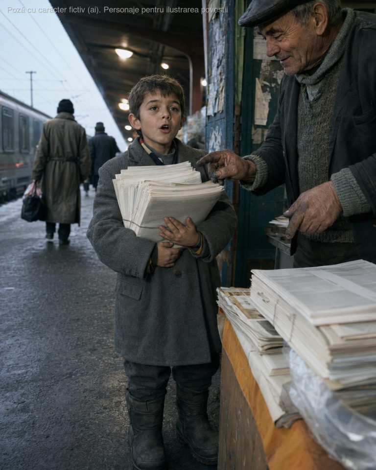 Aveam 8 ani când am furat un teanc de ziare ca să-i aduc mamei bani de pâine. Vânzătorul de la gară nu m-a pârât — m-a pus a doua zi la 5 dimineața lângă el și mi-a schimbat toată viața…