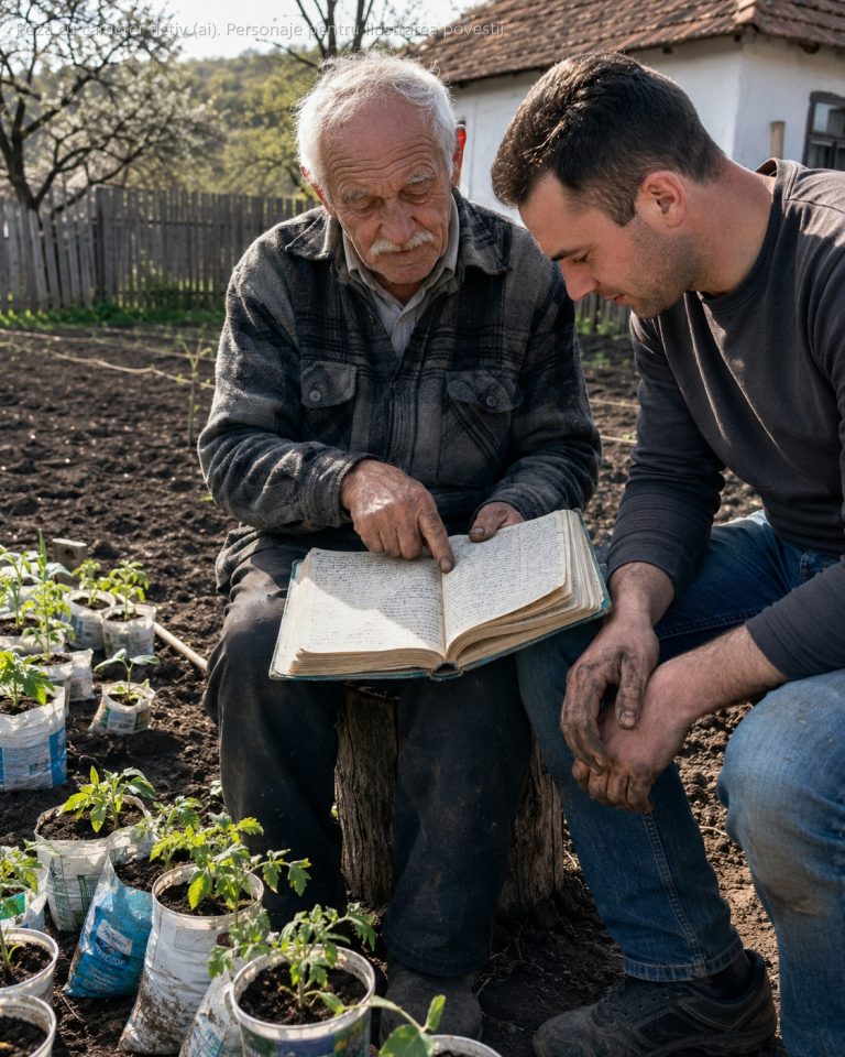 Bunicul meu de 84 de ani ținea de 30 de ani un caiet în care nota tot ce se întâmpla în grădină — când plantează, când răsare, când dă prima roșie. În primăvara aia mi-a spus „ca să ai ce citi când nu m-or mai ține picioarele"… n-am înțeles atunci ce-mi lăsa de fapt în mână.
