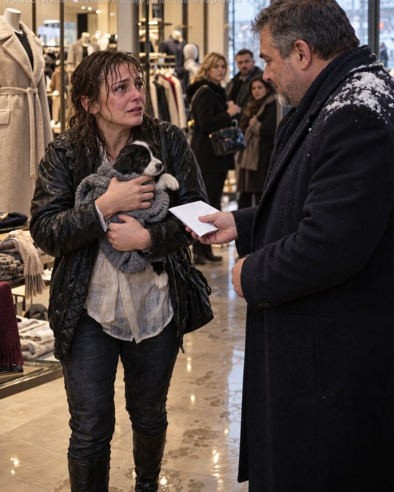 Am 41 de ani, spăl pe jos într-un magazin de haine scumpe și în dimineața aia am întârziat 5 minute pentru că scosesem un cățel din gheața unui lac. Șefa mi-a zis „ești concediată!" în fața clienților — și exact atunci un bărbat necunoscut mi-a întins o hârtie împăturită…