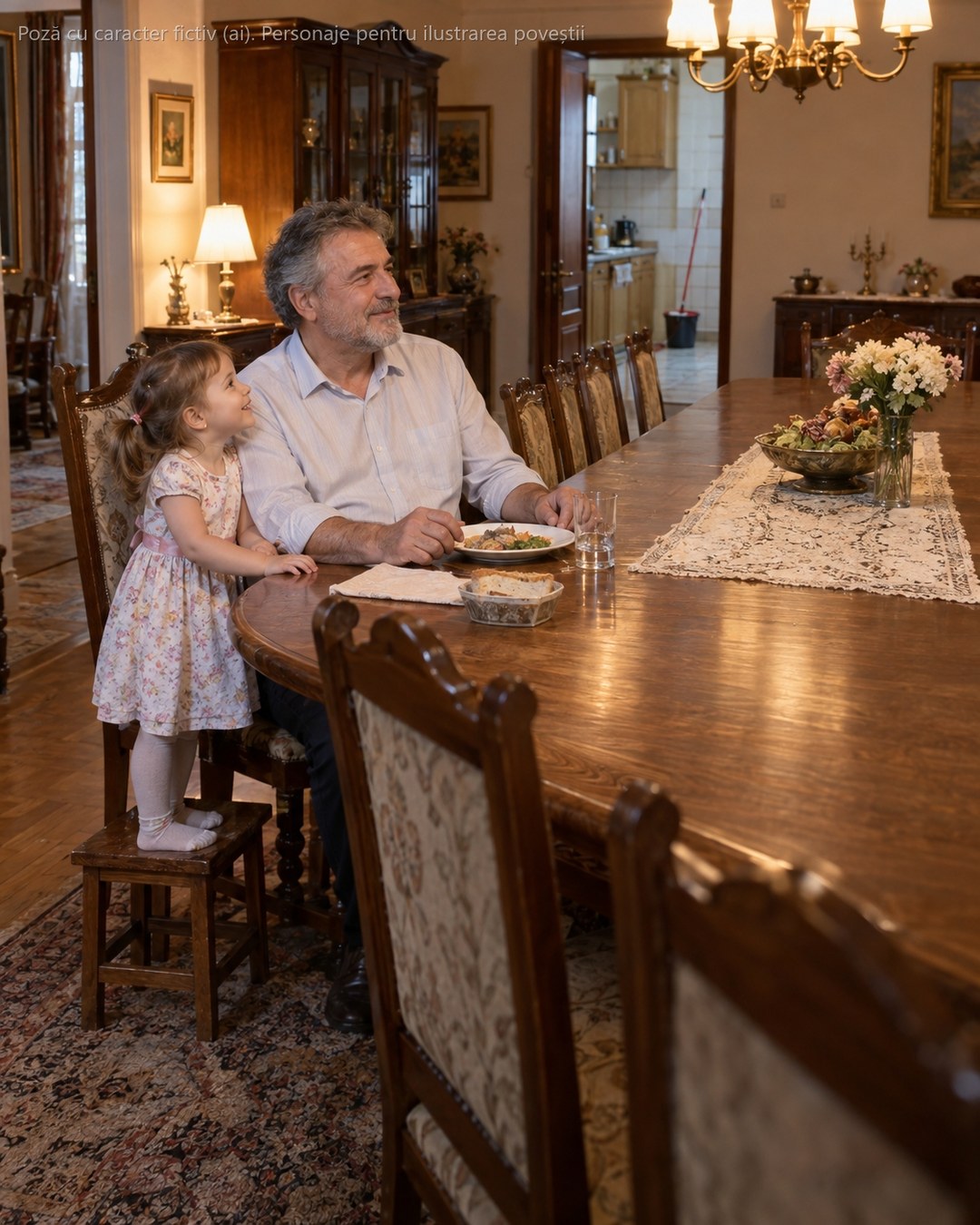 De 6 ani mâncam singur la o masă de 12 persoane, orb și surd la tot ce era viu în jurul meu… până când, într-o seară, am auzit niște piciorușe alergând pe gresie și o voce de copil m-a întrebat: „Ești singurel?"…