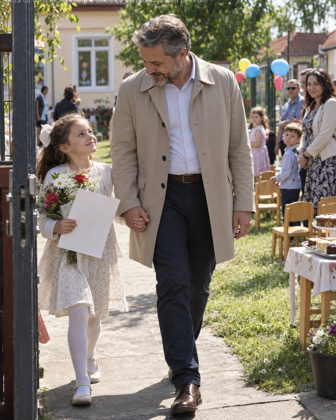 Aveam 7 ani și le mințisem pe toate colegele că tata vine la serbare. Când am văzut un domn elegant urcându-se în mașina lui scumpă, am alergat și i-am cerut, cu mâinile împreunate, să se prefacă o oră că e tatăl meu. El s-a uitat la mine, s-a urcat în mașină și a plecat…