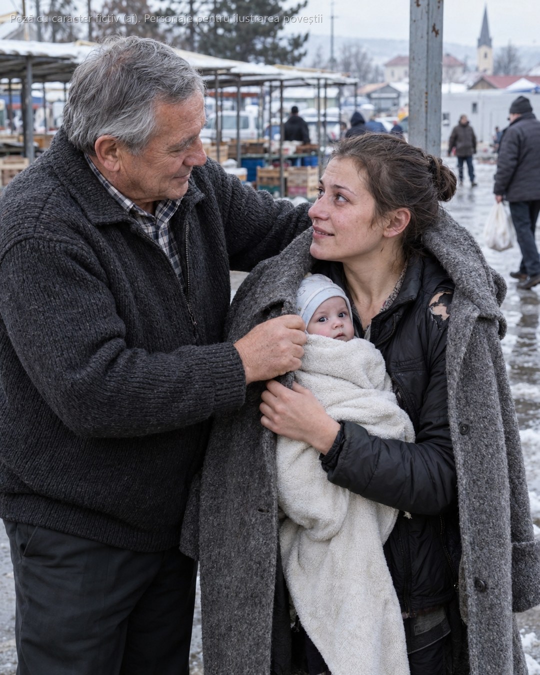 Am dat singura haină groasă rămasă de la soția mea unei mame tinere care tremura cu bebelușul în brațe în parcarea din piață — iar peste 6 zile, doi bărbați în costume au bătut la ușa mea și mi-au spus „nu scapi tu așa ușor cu asta”…