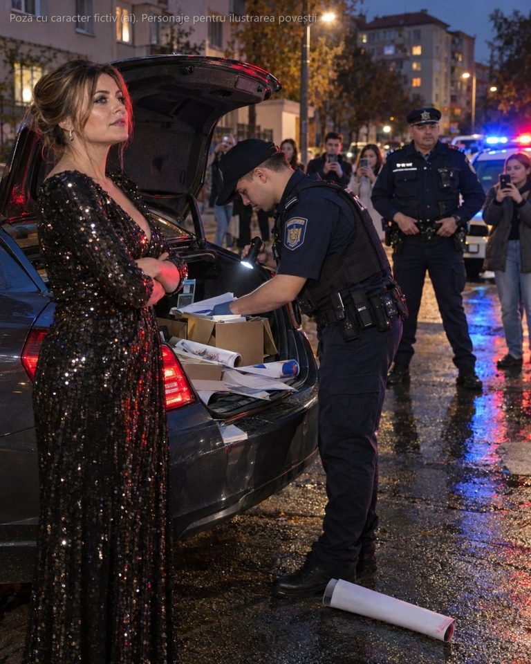 Mă întorceam de la o seară caritabilă, în rochie cu paiete, când în oglindă s-a aprins girofarul. Nu depășisem, nu trecusem pe roșu — și totuși mi-au cerut să deschid portbagajul și mi-au spus disprețuitor că-mi sun soțul „după ce terminăm ei"…